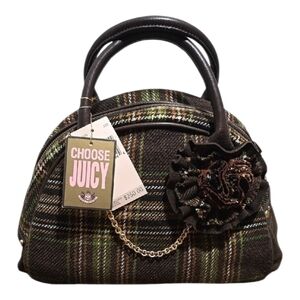 Juicy Couture Brown and Green Satchel with Classic Plaid Design